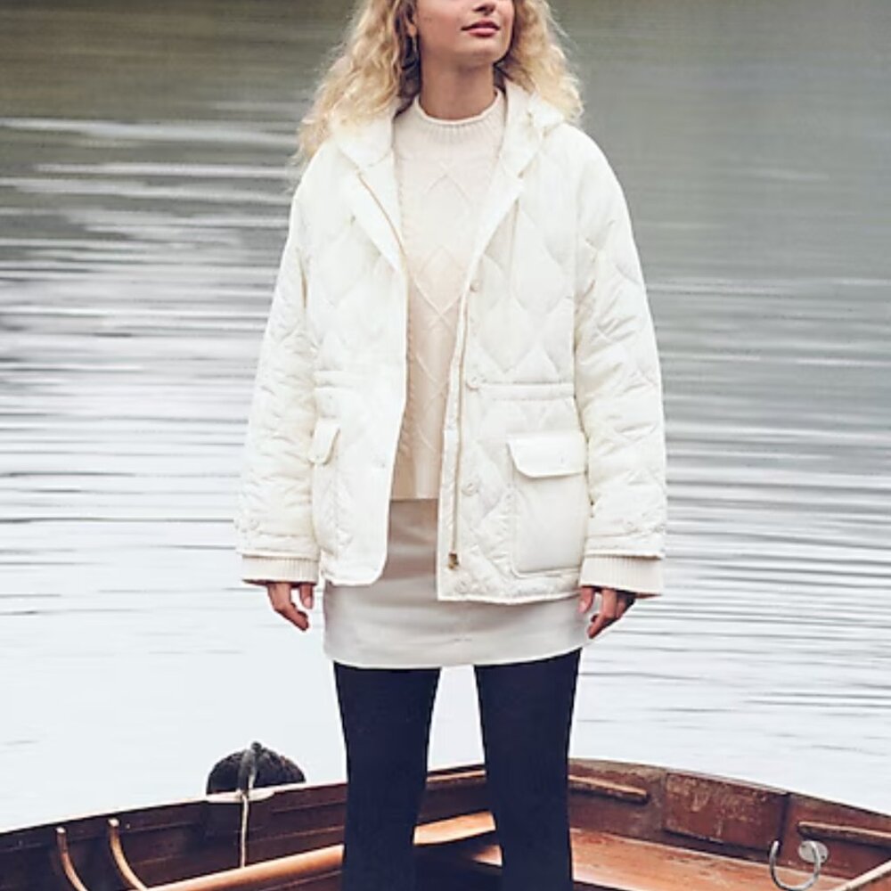 NWT J.Crew Oslo puffer jacket with PrimaLoft® in White/Ivory